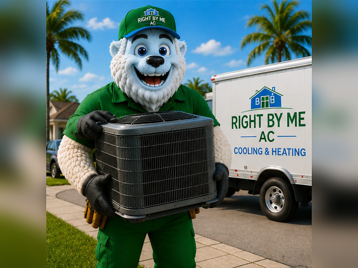Right by Me AC mascot beside a newly installed system